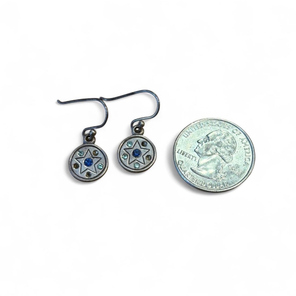 Vintage y2k Dainty Celestial Sterling Silver Dangle Earrings Stars Rhinestones - Picture 3 of 3